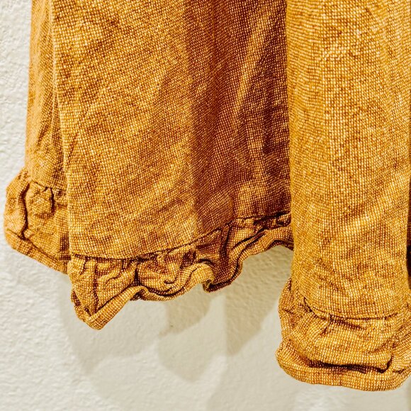 Rylee & Cru Linen/Cotton Tan/Gold Midi Peasant Skirt Ruffle Hem w/Pockets SZ M - Picture 8 of 13